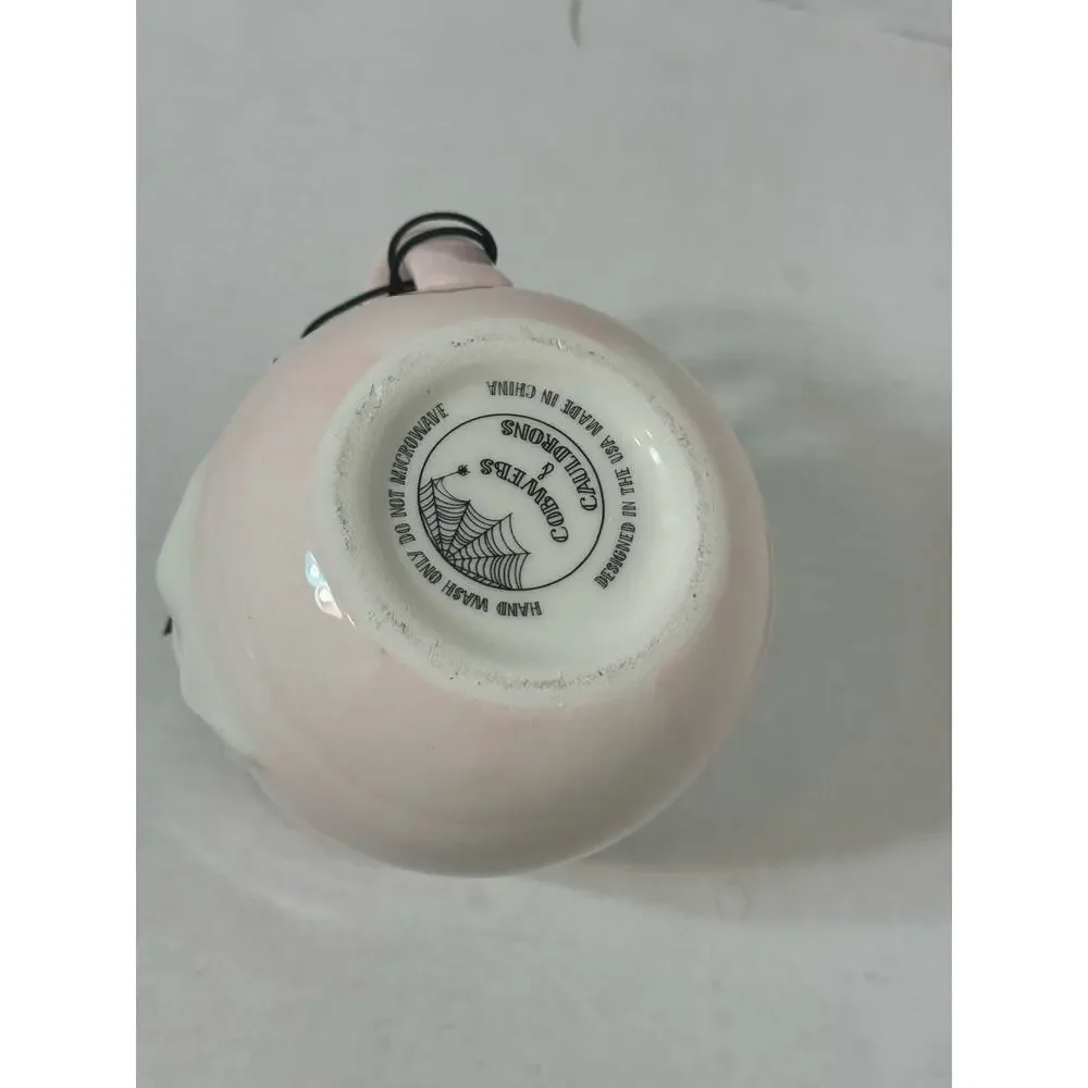 Cobwebs and Cauldrons Hand Painted Ghost Coffee Mug Pink Halloween